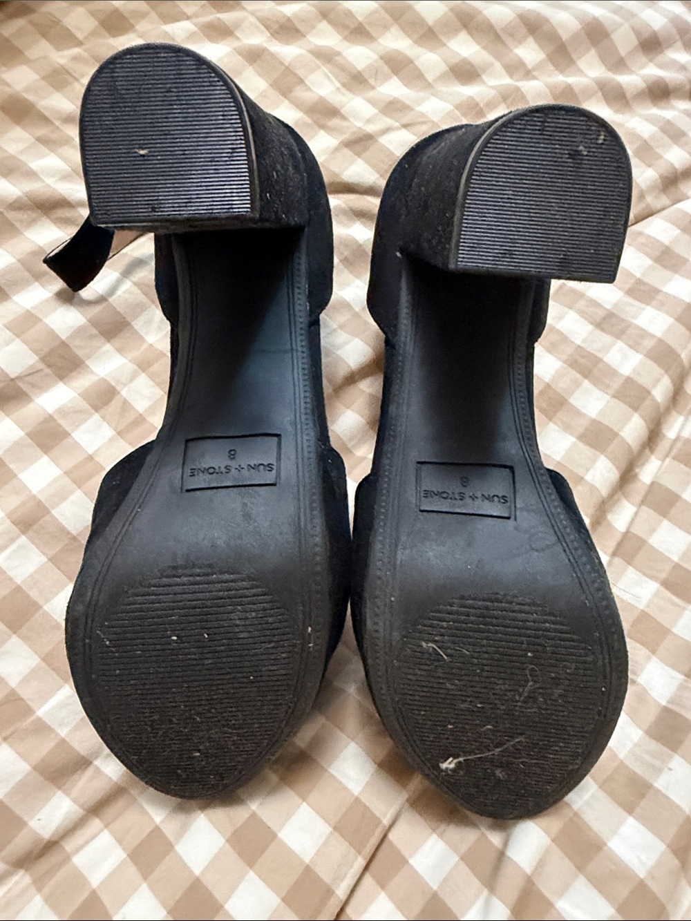 Sun + Stone Black Suede Ankle-Strap Block Heels Size - Picture 2 of 2